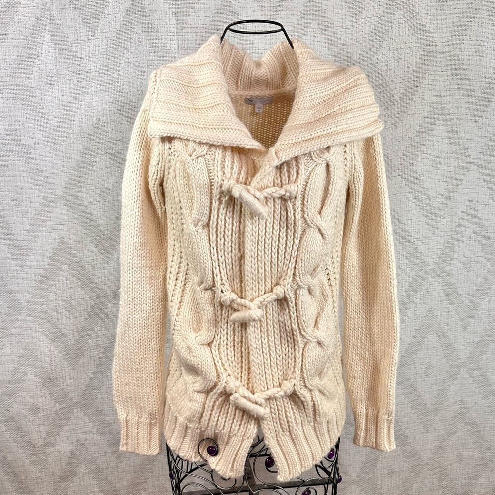Gap hand knit alpaca wool blend chunky knit cream cardigan size XS
